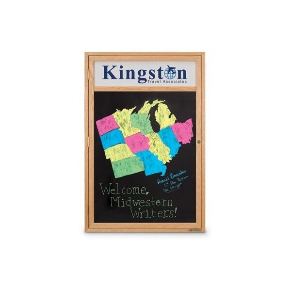 24"x36" 1-Door Enclosed Wet/Dry Erase, Header, White Board/Walnut
